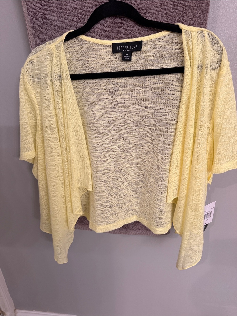 Perceptions Pale Yellow Open-Front Lightweight Shrug